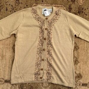 Storybook Knits Beige Cardigan with Beaded Design